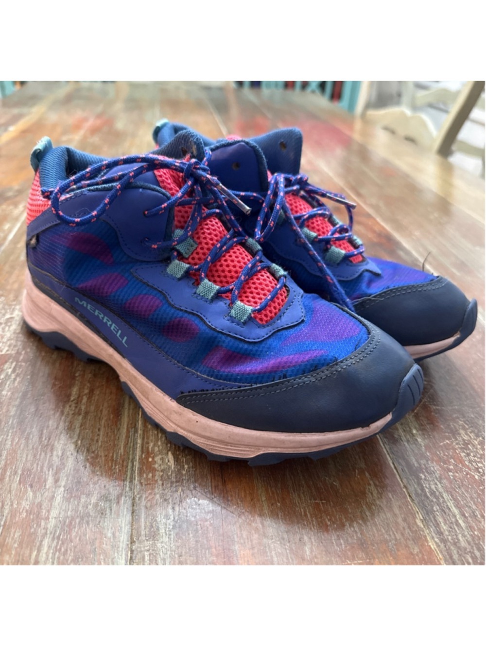 Merrell Moab Kids Hiking Boots 6.5W Blue Pink